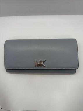 Michael Kors Light Blue Leather Turn Lock Flap Wallet Clutch